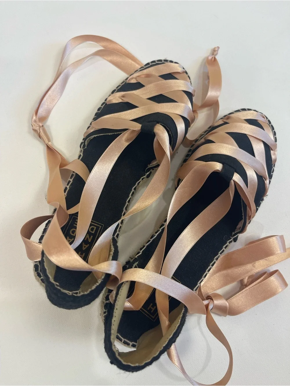 handmade Black Espadrilles 8.5/39 Sandals Lace Up Pink Satin Ribbons Balletcore